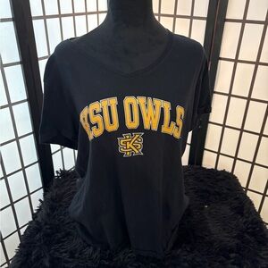 KSU Owls Black Short Sleeve V-Neck Tee